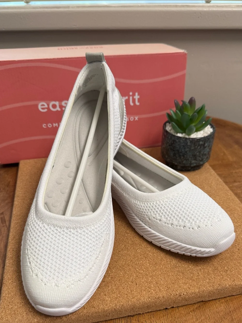 Easy Spirit White Slip-On Knit Flats